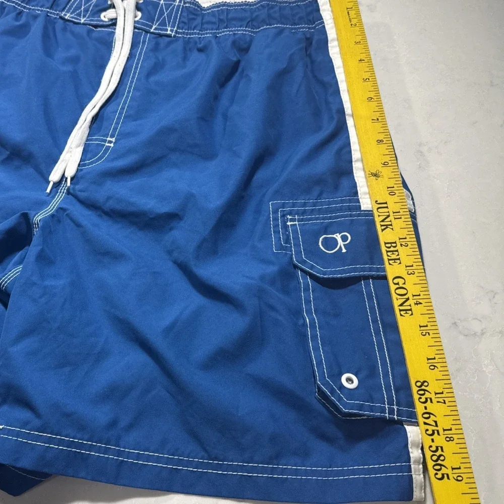 OP MESH LINED Board Shorts Mens Large Blue White Striped Cargo‎ Swim Trunks